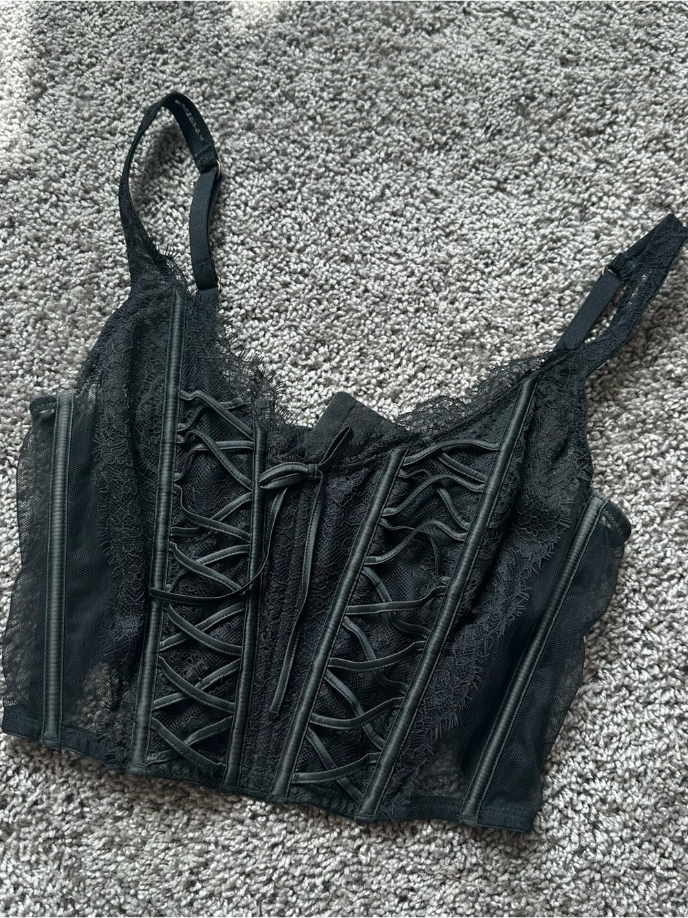 Victoria's Secret Black Lace Corset Crop Top